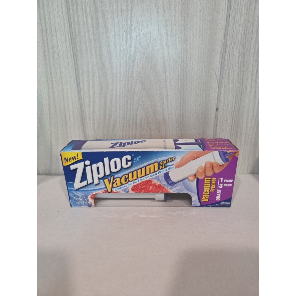 Ziploc Vacuum Pump Starter Kit w/ 3 Quart Size Freezer Storage Bags Sealed Box